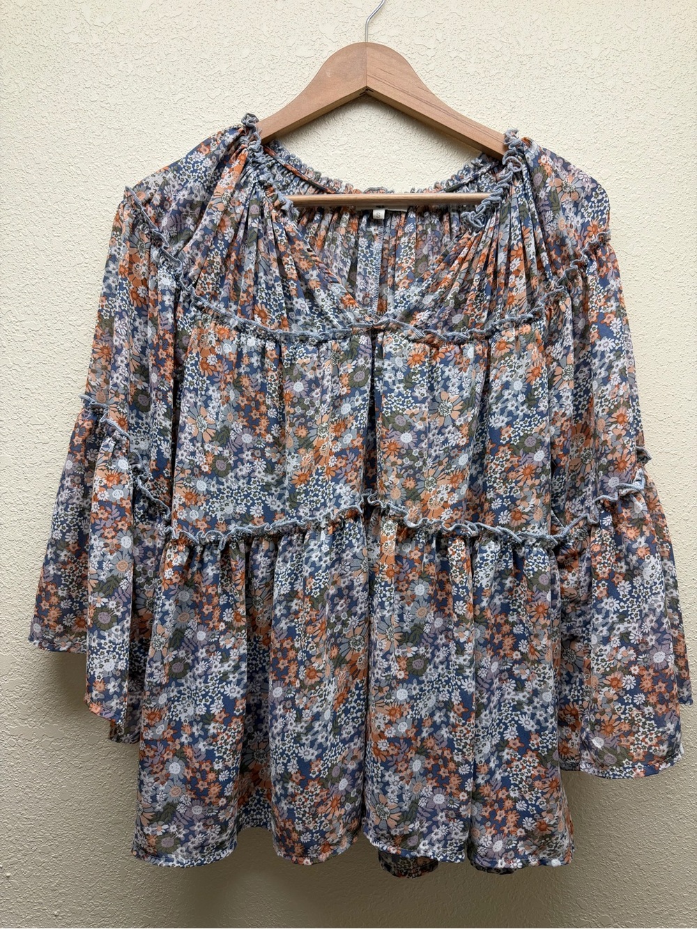 entro Floral Tiered Tunic in Blue & Rust